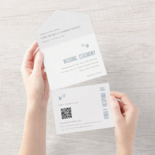 Minimal Pastel Dusky Blue Hearts Bröllop QR-kod