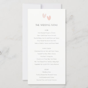 Minimal Pastel Dusky Rosa Hearts Bröllop-menykort Tack Kort
