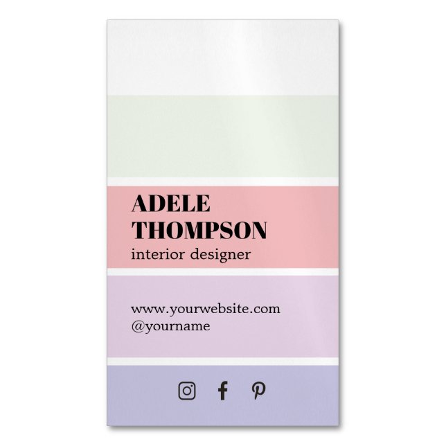 Minimal Pastel Färg Rand Insida Designer Magnetiska Visitkort (Framsida vertikal)