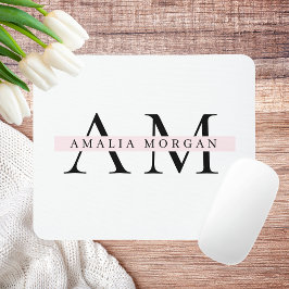 Minimal Pastel Rosa Initial & Namn Personlig Musmatta