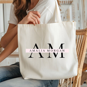 "Minimal Pastel Rosa Initial & Namn Personlig Tygkasse