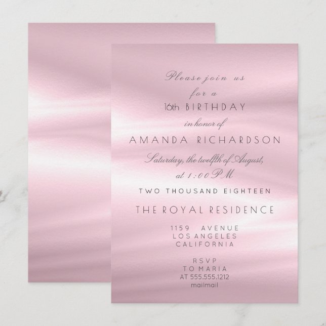 Minimal Pastel Rosa Lilac Pearl Birthday Glitter Inbjudningar (Fram/baksida)