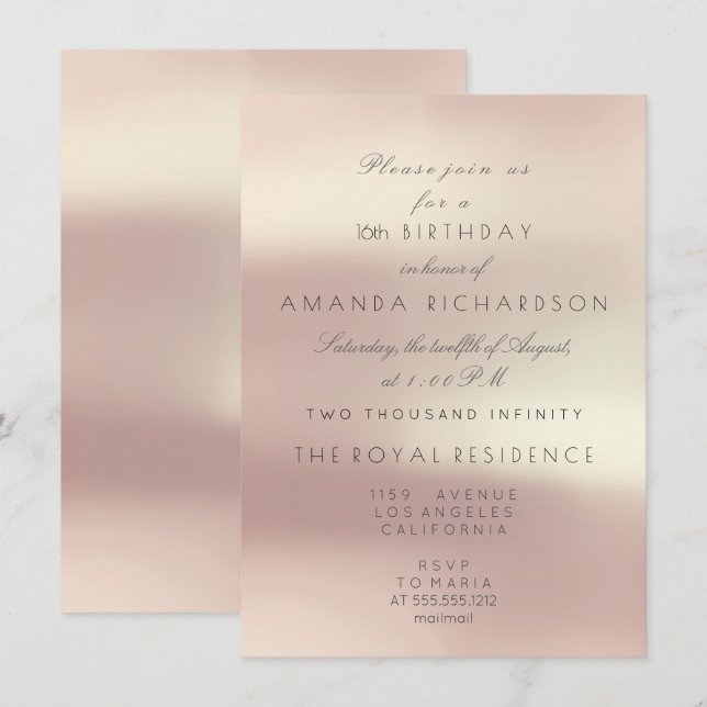 Minimal Pastel Rosa ros Pearl Birthday Glitter Inbjudningar (Fram/baksida)