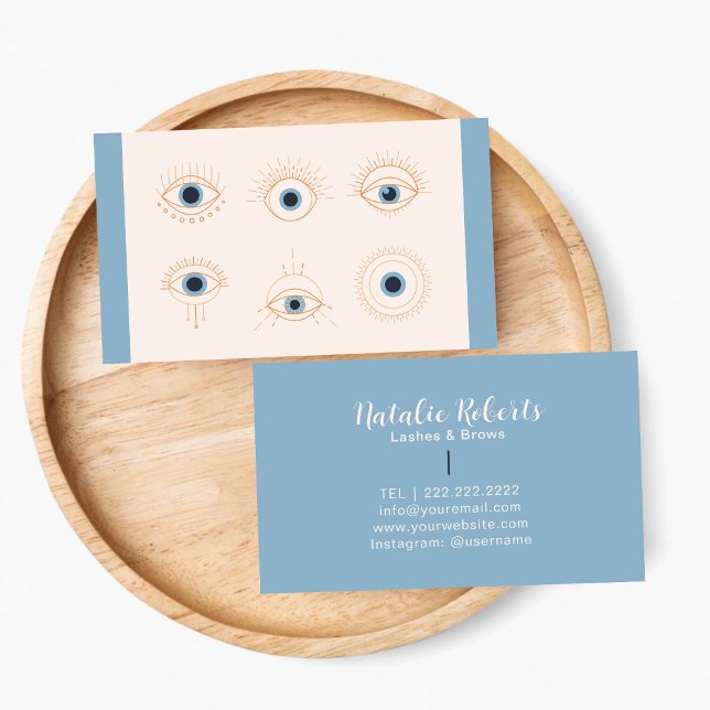 Minimal pastellblått och Rosa Eyelash Beauty Salon Visitkort (Skapare uppladdad)