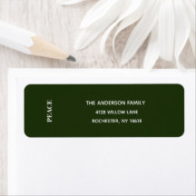 Minimal PEACE | Forest Green Holiday Address Label