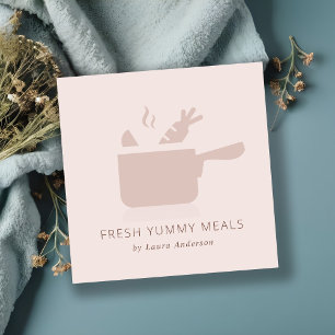 MINIMAL PEACH ROSA POT MEAL CHEF CATERING FYRKANTIGT VISITKORT