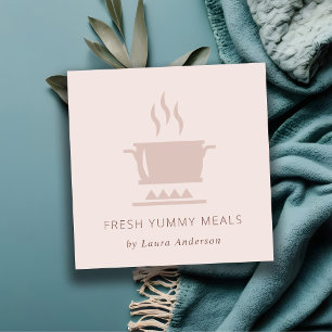 MINIMAL PEACH ROSA POT MEAL CHEF CATERING FYRKANTIGT VISITKORT