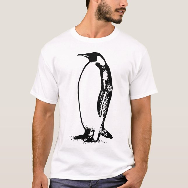 Minimal Penguin Silhouette – Black & White Stencil T Shirt (Framsida)