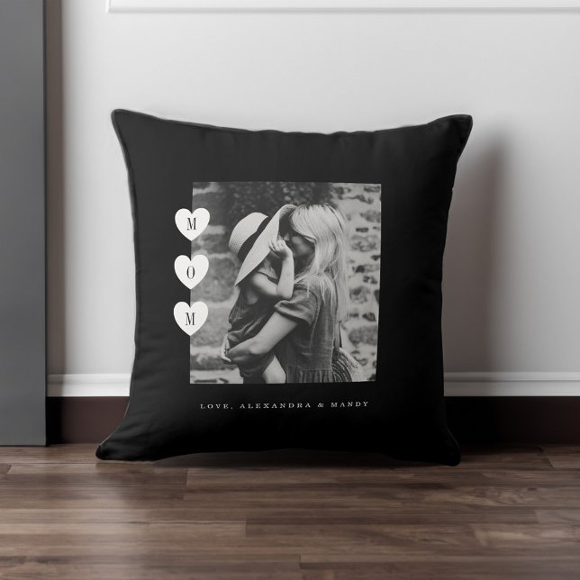 Minimal peppin för svart och vitt Mamma-Kärlek Kudde (Minimal Black & White Mom Love Photo Keepsake Throw Pillow)