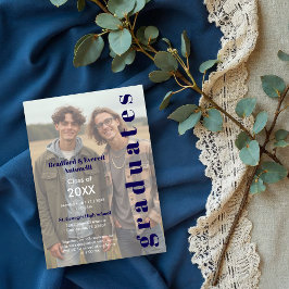 Minimal Photo Editorial Style Double Graduation Inbjudningar