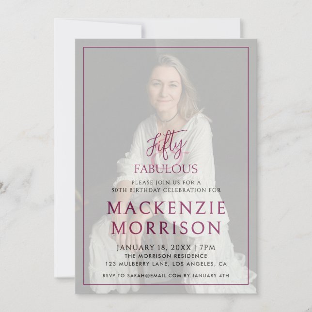 Minimal Photo Fifty and Fabulous Birthday Party Inbjudningar (Framsida)