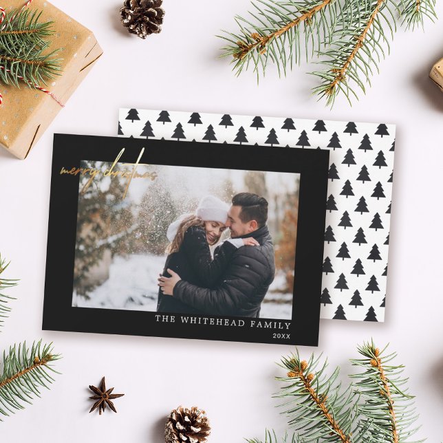 Minimal Photo Guld God jul Black Julkort (Skapare uppladdad)