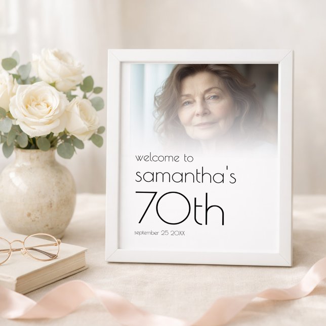 Minimal Photo Overlay Welcome 70th Birthday Party Poster (Skapare uppladdad)