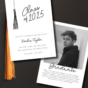 Minimal Photo Studentfest Tassel Black White Inbjudningar