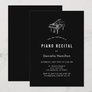 Minimal pianoinbjudan i svart för recital inbjudningar