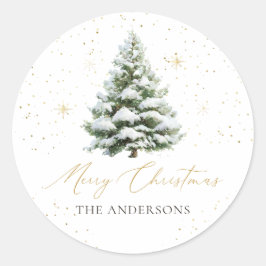 Minimal Pine Tree Christmas Classic Round Sticker Runt Klistermärke