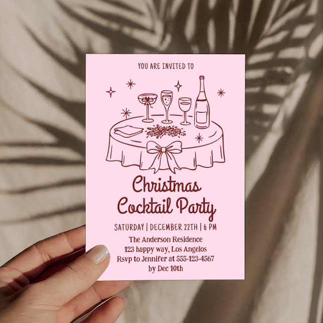 Minimal Pink Christmas Cocktail Party Invitation Inbjudningar (Skapare uppladdad)