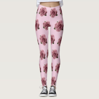Minimal Pink Rose Design Pattern Leggings