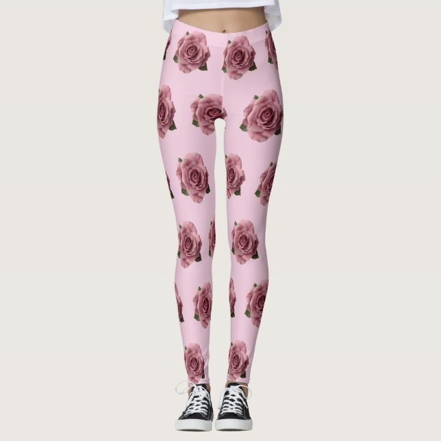 Minimal Pink Rose Design Pattern Leggings (Framsida)