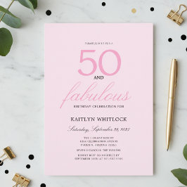 Minimal Pink Script 50 and Fabulous 50th Birthday Inbjudningar