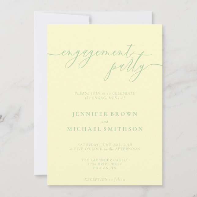 Minimal Pistachio & Cream Elegant Engagement Party Inbjudningar (Framsida)
