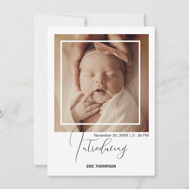 Minimal Polaroid fotoram för födelseannonsering  Meddelande (Framsida)