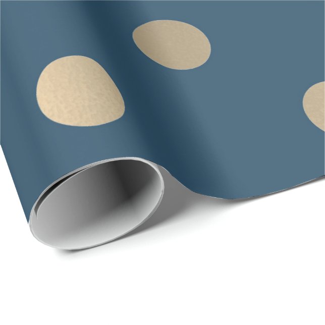 Minimal Polka dots Blue Navy Guld Sepia Metall Fau Presentpapper (Rullad Hörn)