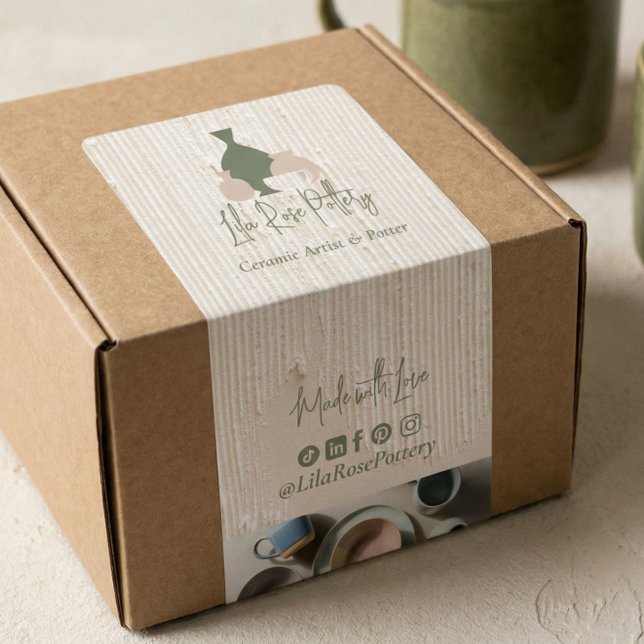 Minimal Pottery Ceramic Logo Business Box Wrap Fraktsedel (Minimal Pottery Ceramic Logo Business Box Wrap Label)