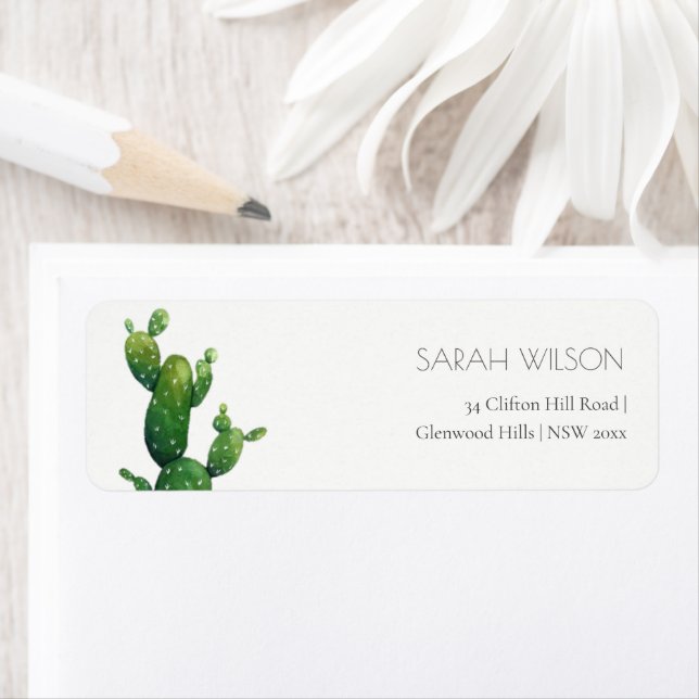Minimal prickig kaktus Grönt Foliage Adress Returadress Etikett (Insitu)