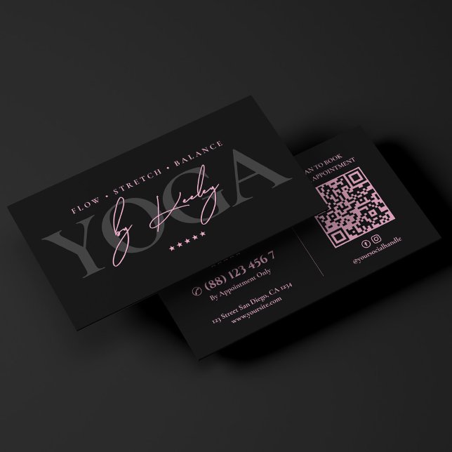 Minimal Privat Yogainstruktör Svart Rosa  Visitkort (Minimal Private Yoga Instructor Black Pink Business Card
)