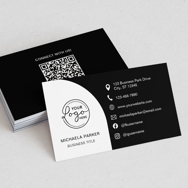 Minimal Professional Custom Logo QR Code Black Visitkort (Skapare uppladdad)