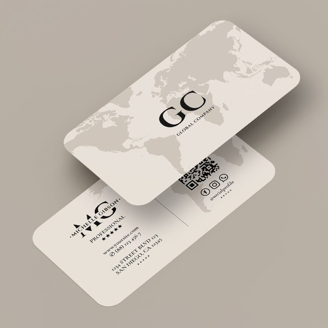 Minimal Professional Networking World Map Sand Visitkort (Minimal Professional Networking World Map Sand Business Card
)