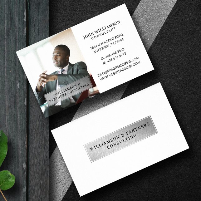 Minimal Professionell Business Photo Silver Plaque Visitkort (Minimal Professional Business Photo Silver Plaque Business Card)
