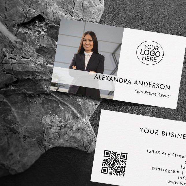 Minimal Professionell för Business Logotyp Foto QR Visitkort (Minimal Business Logo Professional Photo QR Code Business Card)