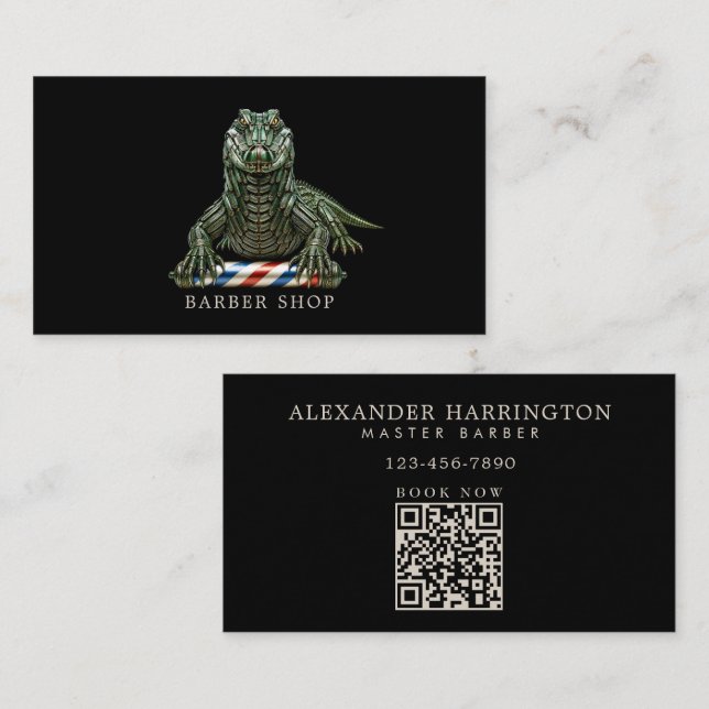 Minimal professionell herrbarberare Emerald Alliga Visitkort (Fram/baksida)