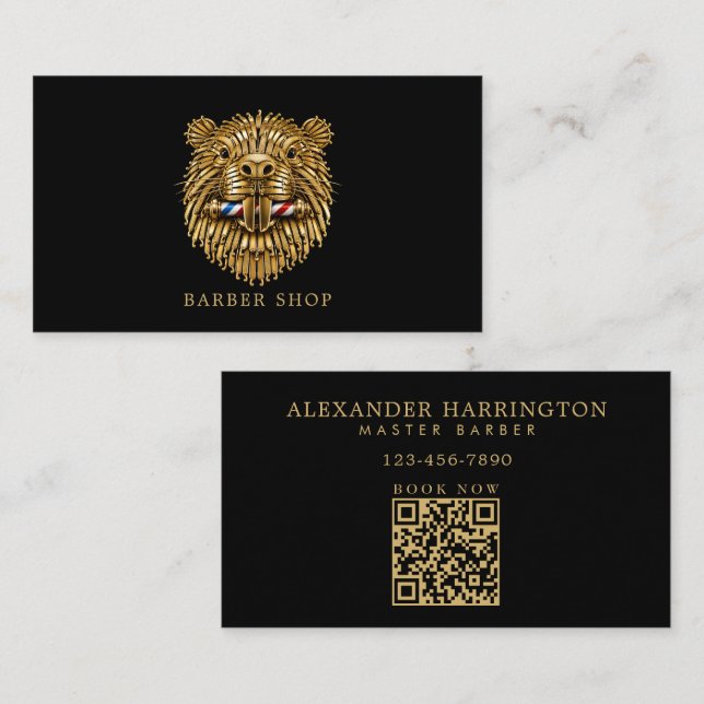 Minimal professionell herrbarberare Golden Beaver Visitkort (Fram/baksida)