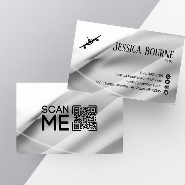 Minimal Professionell QR-kod Vit Silver-pilot Visitkort (Skapare uppladdad)
