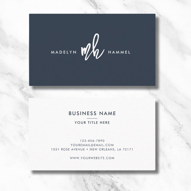 Minimal Professionell Script Monogram Navy Visitkort (Skapare uppladdad)