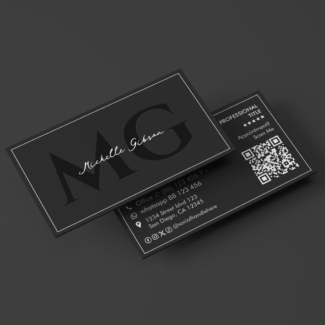 Minimal Professionella Initialer Svart Nätverkande Visitkort (Minimal Professional Initials Black Networking Business Card
)
