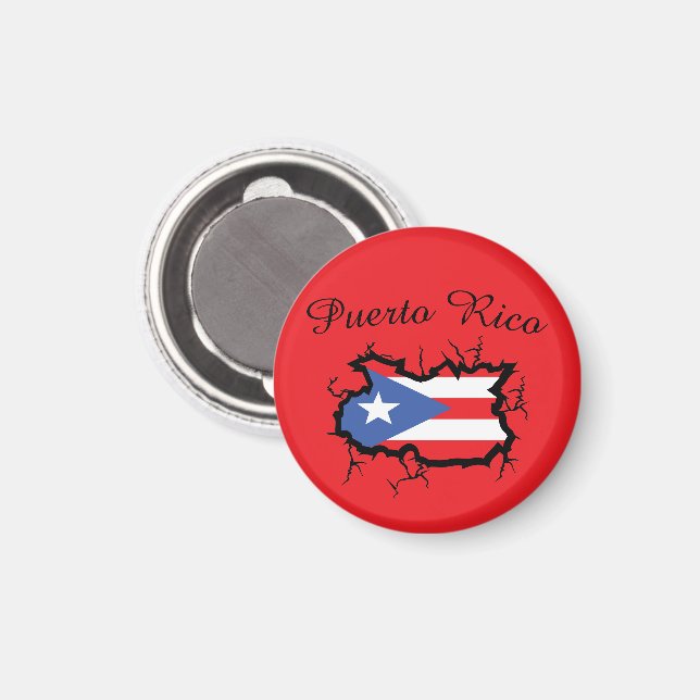 Minimal Puerto Rico Karta Flagga Magnet (Front/Back)