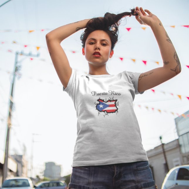 Minimal Puerto Rico Karta Flagga T Shirt (Minimal Puerto Rico Map National Flag Tri-Blend Shirt)