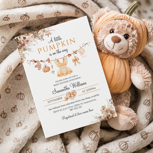 Minimal Pumpkin Girl Modern Fall Baby Shower Inbjudningar (Skapare uppladdad)