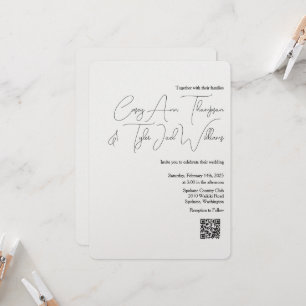 Minimal QR-kod Bröllopsinbjudan Pearl Shimmer Inbjudningar