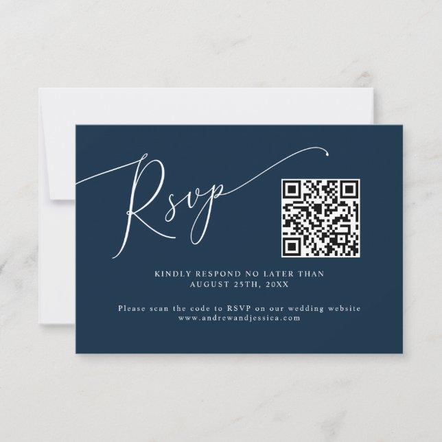 Minimal QR-kod för marin blå Bröllop OSA Kort (Framsida)