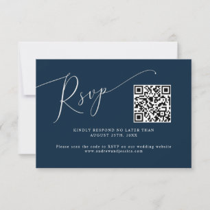 Minimal QR-kod för marin blå Bröllop OSA Kort