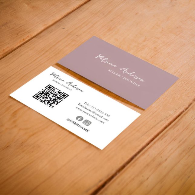 Minimal QR-kod | Modern  Rosa Affärskort Visitkort (Minimal QR Code | Modern Blush Pink Business Card)