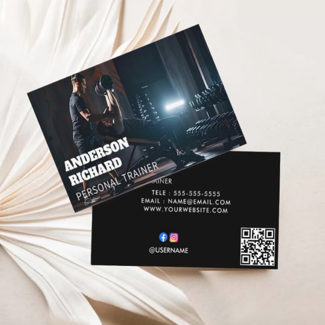 Minimal QR-kod | Personligt träningsfacktidfoto Visitkort (Minimal QR Code  Personal Trainer Fitness Photo Business Card)