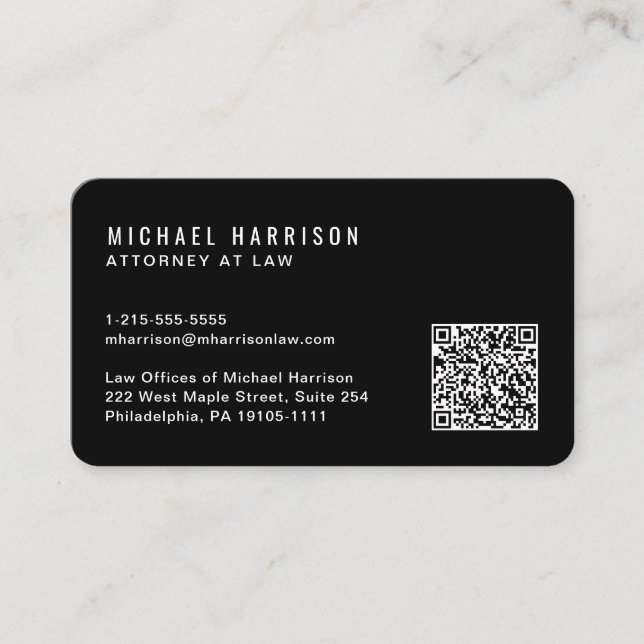 Minimal QR-kod Professionell Svart Visitkort (Framsida)