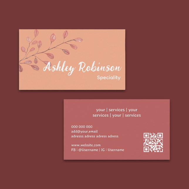 Minimal QR-kod ro terracotta löv Affärskort Visitkort (Minimal QR code rose terracotta leaf Business Card)
