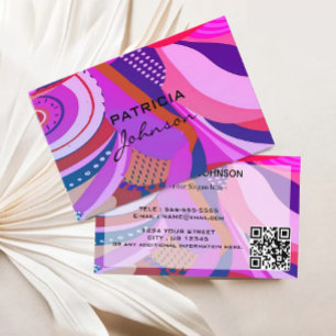 Minimal QR-kod Rosa för Lila av retro-skript Visitkort